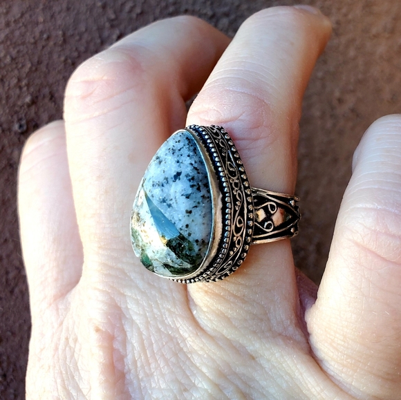 New Green Tourmaline In Quartz 925 Silver Ring. - Picture 3 of 13